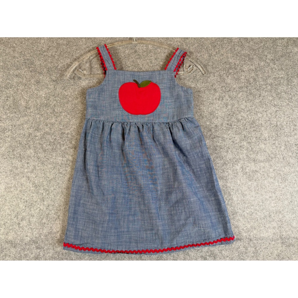 Gymboree Apple Chambray Dress Kids Size 7 Blue Good Rickrack Trim Sleeveless